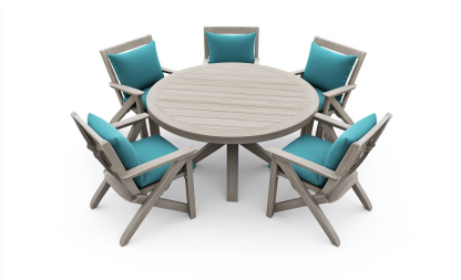 Conjunto Redondo de Jardín en Madera Sintética con 6 Sillas y Cojines Turquesa-Moblimo
