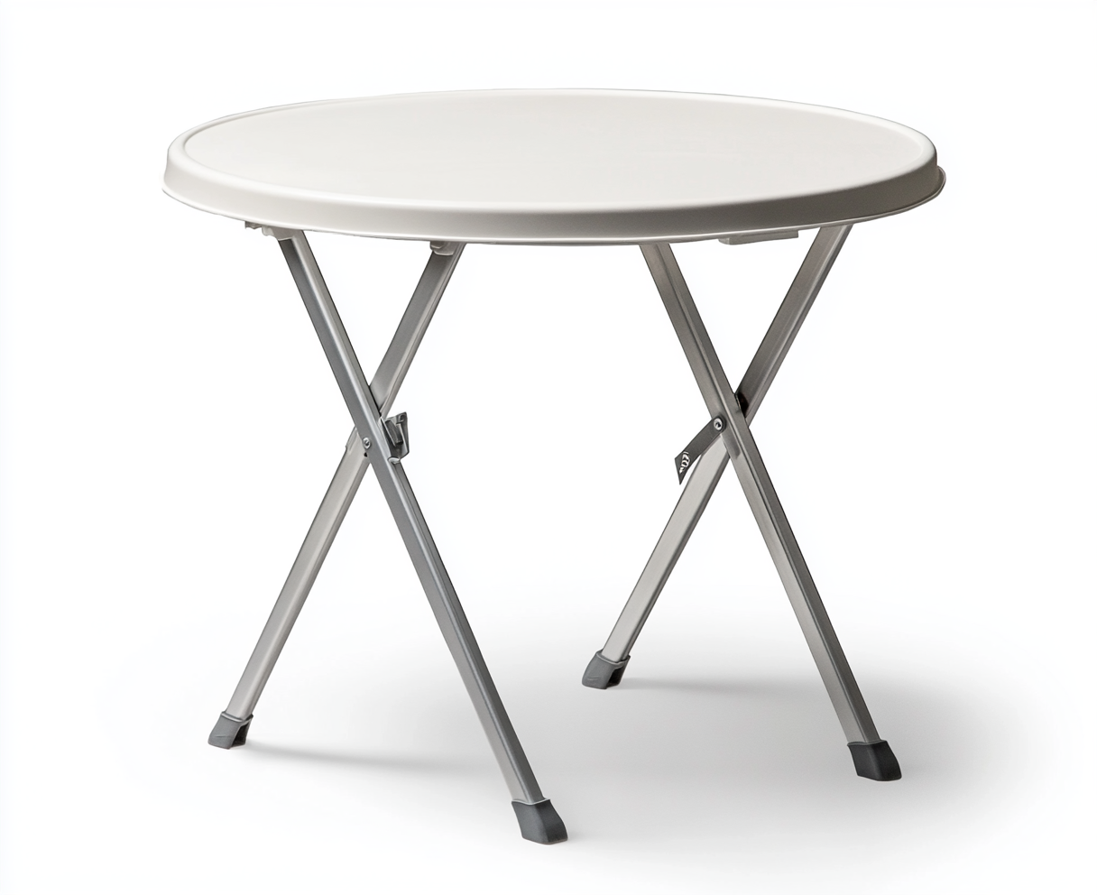 Mesa Redonda Plegable Blanca para Exterior con Patas de Aluminio-Moblimo