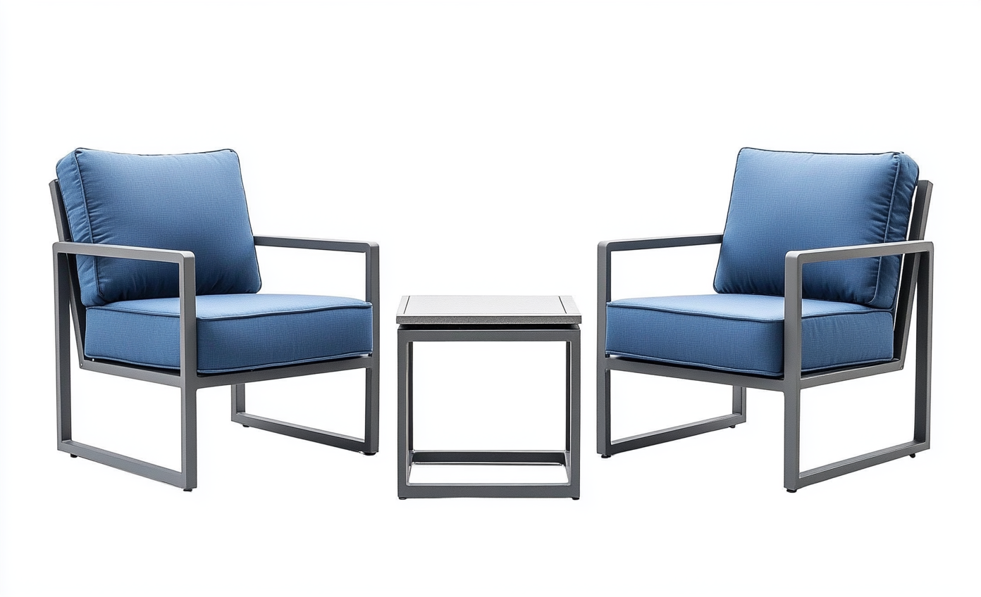 Set de Jardín Minimalista con 2 Sillones de Aluminio y Mesa Cuadrada-Moblimo