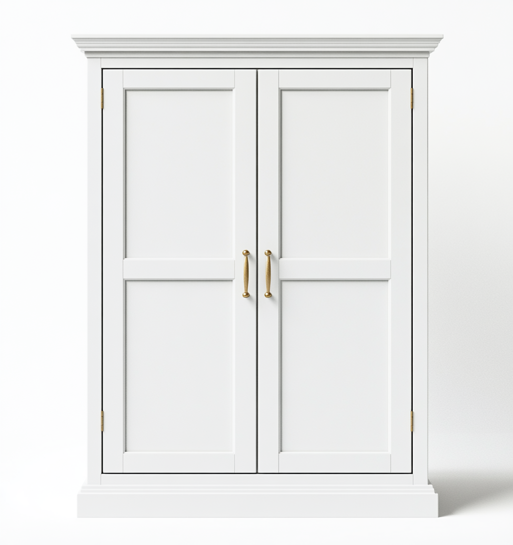 Armario Alto Blanco de Lavadero con Puertas Clásicas y Tiradores Dorados-Moblimo