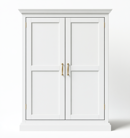 Armario Alto Blanco de Lavadero con Puertas Clásicas y Tiradores Dorados-Moblimo