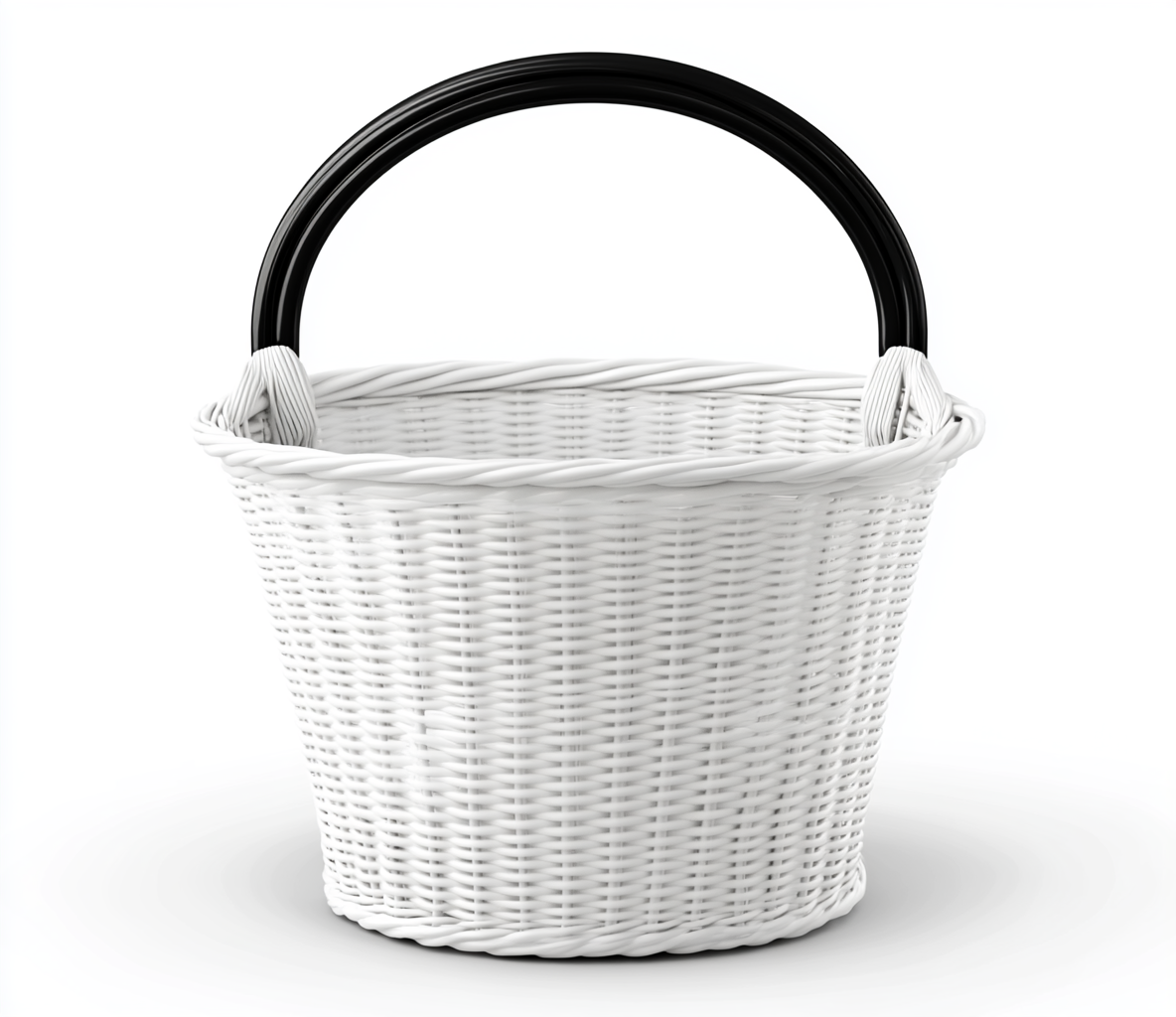 Cesta de Ropa Redonda de Plástico Trenzado Blanco con Asa Negra-Moblimo