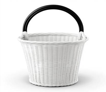 Cesta de Ropa Redonda de Plástico Trenzado Blanco con Asa Negra-Moblimo