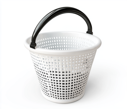 Cesto de Plástico Blanco con Diseño de Rejilla y Asa Negra para Lavandería-Moblimo