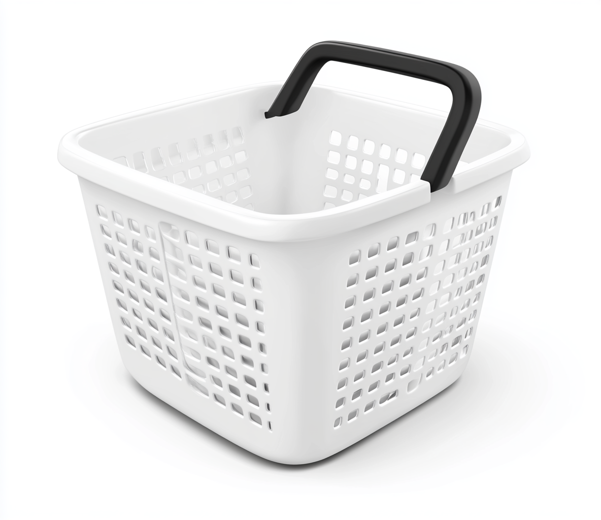 Cesta de Lavandería Cuadrada Blanca con Agujeros y Asa Negra-Moblimo