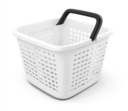 Cesta de Lavandería Cuadrada Blanca con Agujeros y Asa Negra-Moblimo