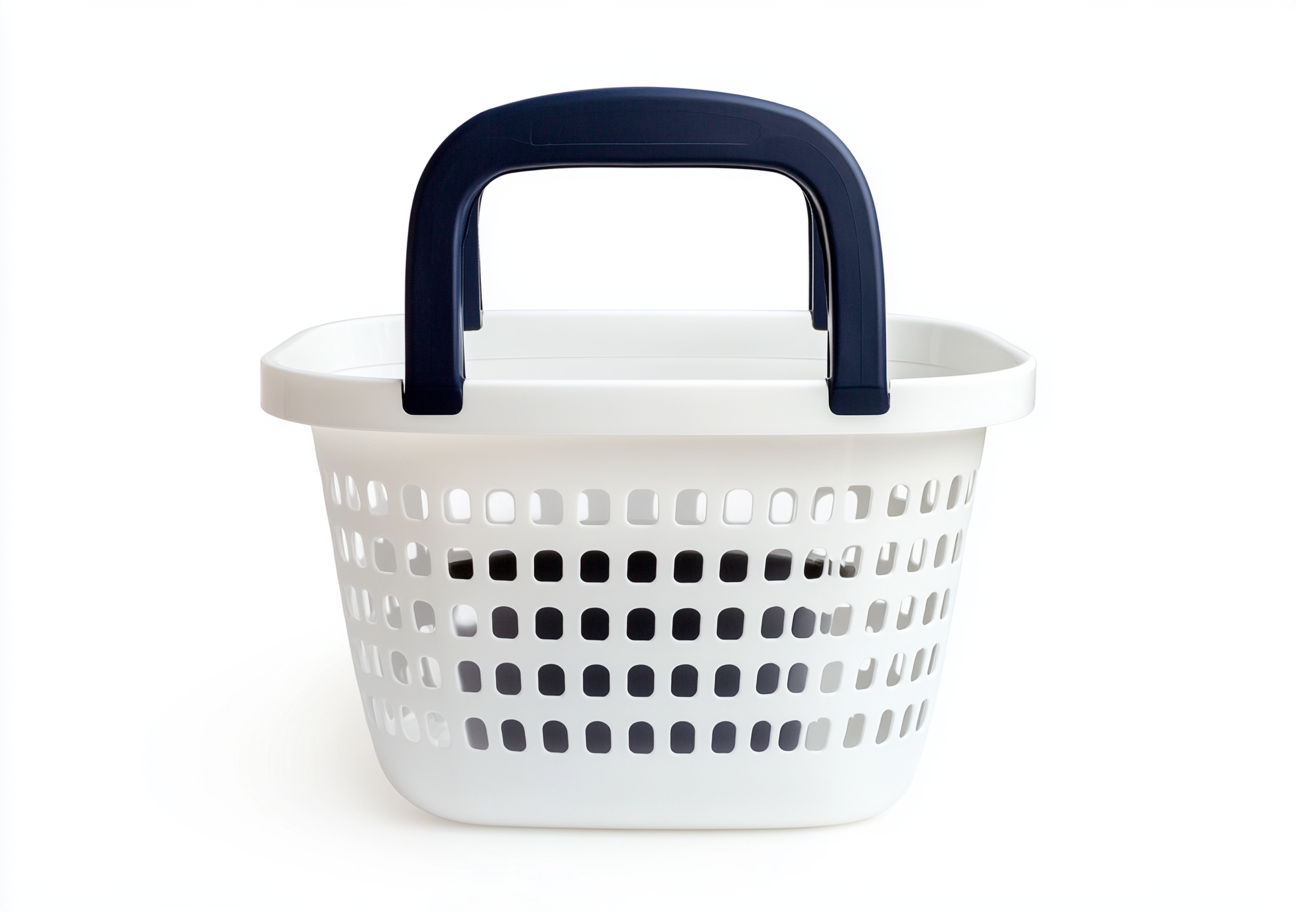 Cesta de Ropa Blanca con Asa Azul Marino y Diseño Perforado-Moblimo