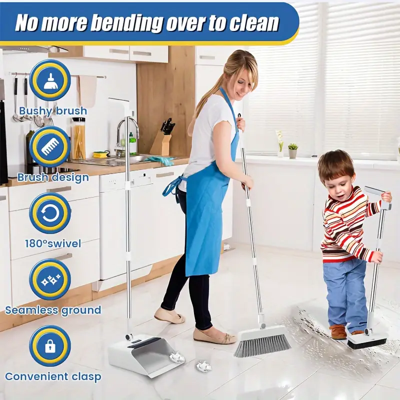 1set three in one or four in one new foldable standable sweeping handle dustpan set with floor brush does not stick to hair details 4