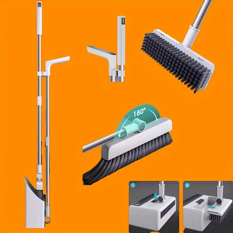 1set three in one or four in one new foldable standable sweeping handle dustpan set with floor brush does not stick to hair details 0