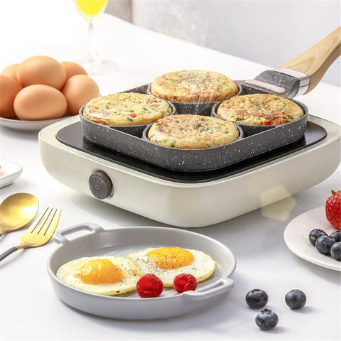 Multifunctional pan with 4 hole for breakfast like eggs omlet bacon pancakes
