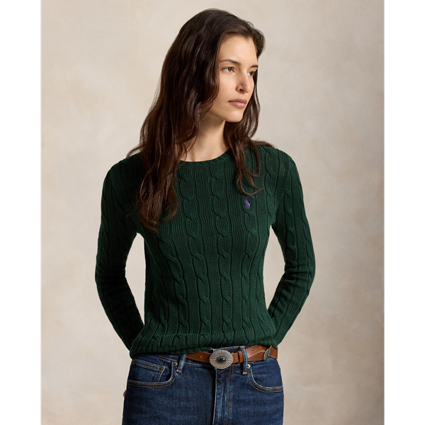 Polo Ralph Lauren Cable-Knit Cotton Crewneck Jumper - Basic Forest