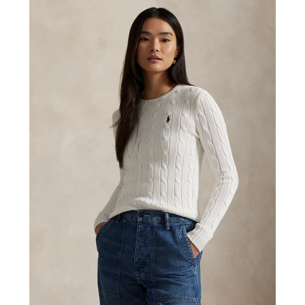 Polo Ralph Lauren Cable-Knit Cotton Crewneck Jumper - White