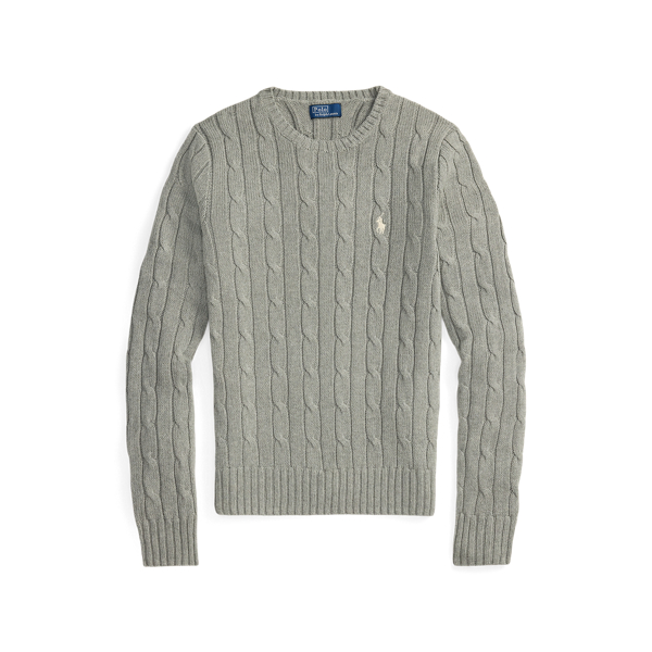 Polo Ralph Lauren Cable-Knit Cotton Crewneck Jumper - Fawn Grey Heather