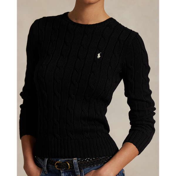 Polo Ralph Lauren Cable-Knit Cotton Crewneck Jumper - Polo Black/White Pp