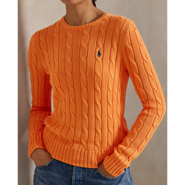 Polo Ralph Lauren Cable-Knit Cotton Crewneck Jumper - Sun Orange