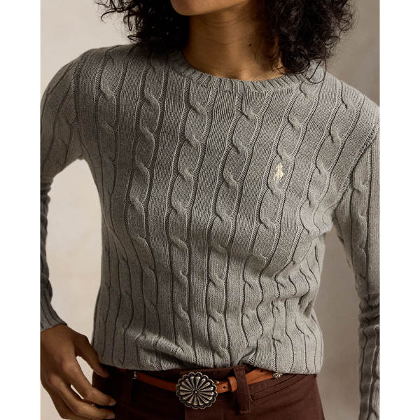 Polo Ralph Lauren Cable-Knit Cotton Crewneck Jumper - Fawn Grey Heather