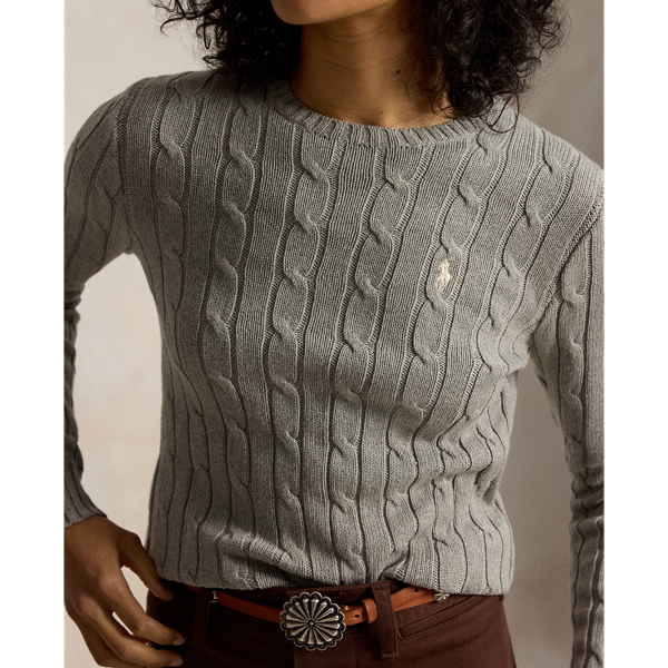 Polo Ralph Lauren Cable-Knit Cotton Crewneck Jumper - Fawn Grey Heather