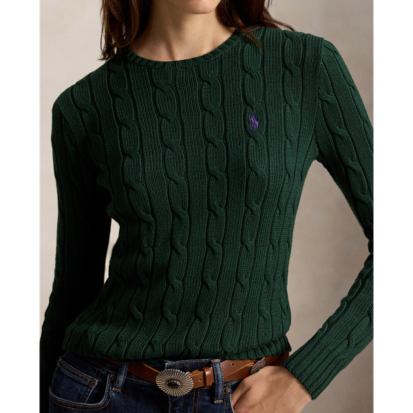 Polo Ralph Lauren Cable-Knit Cotton Crewneck Jumper - Basic Forest