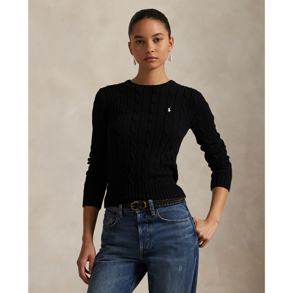 Polo Ralph Lauren Cable-Knit Cotton Crewneck Jumper - Polo Black/White Pp