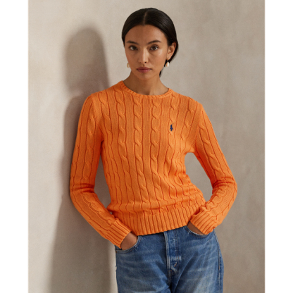 Polo Ralph Lauren Cable-Knit Cotton Crewneck Jumper - Sun Orange