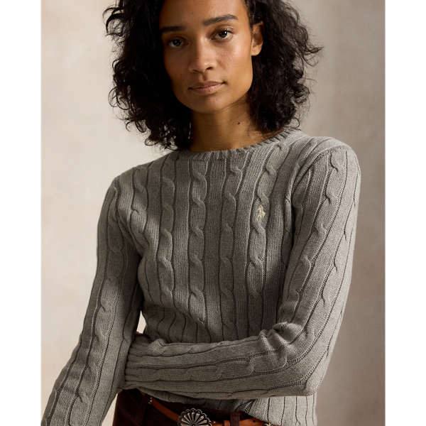 Polo Ralph Lauren Cable-Knit Cotton Crewneck Jumper - Fawn Grey Heather
