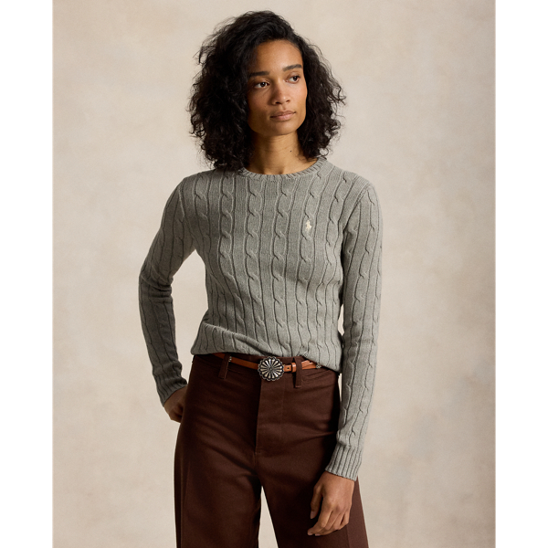 Polo Ralph Lauren Cable-Knit Cotton Crewneck Jumper - Fawn Grey Heather
