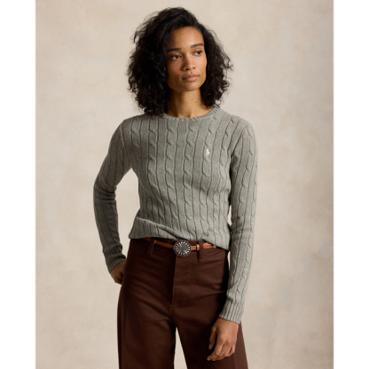 Polo Ralph Lauren Cable-Knit Cotton Crewneck Jumper - Fawn Grey Heather