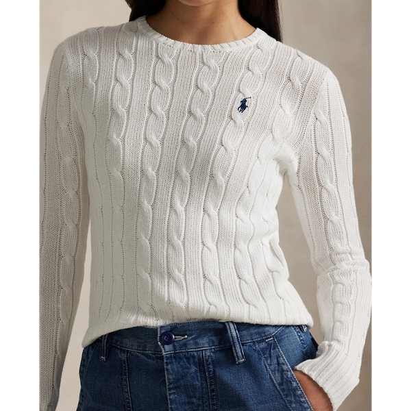 Polo Ralph Lauren Cable-Knit Cotton Crewneck Jumper - White