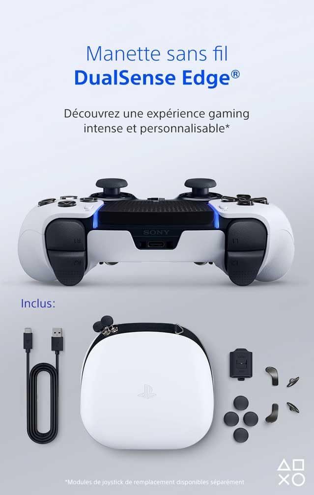 PlayStation DualSense Edge – Manette sans fil PS5/PC – Blanche & Noire