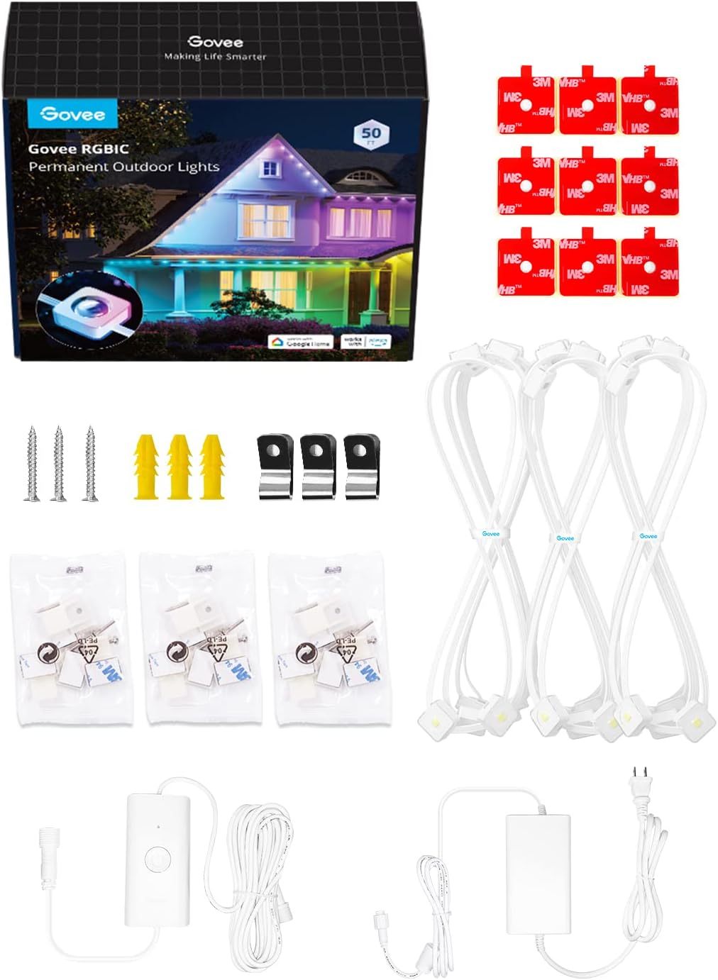 Govee Permanent Outdoor Lights, Smart RGBIC Outdoor Lights with 75 Scene Modes, 150ft with 108 LED Christmas Lights, IP67 Waterproof for Christmas Decorations, Work with Alexa, Google Assistant, White
