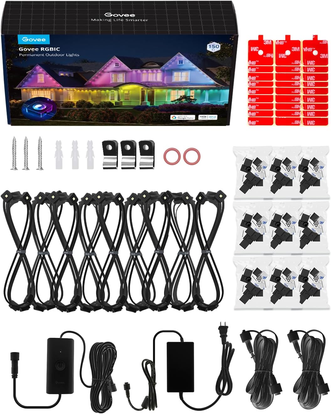 Govee Permanent Outdoor Lights, Smart RGBIC Outdoor Lights with 75 Scene Modes, 150ft with 108 LED Christmas Lights, IP67 Waterproof for Christmas Decorations, Work with Alexa, Google Assistant, White
