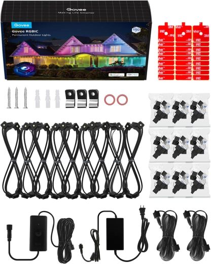 Govee Permanent Outdoor Lights, Smart RGBIC Outdoor Lights with 75 Scene Modes, 150ft with 108 LED Christmas Lights, IP67 Waterproof for Christmas Decorations, Work with Alexa, Google Assistant, White