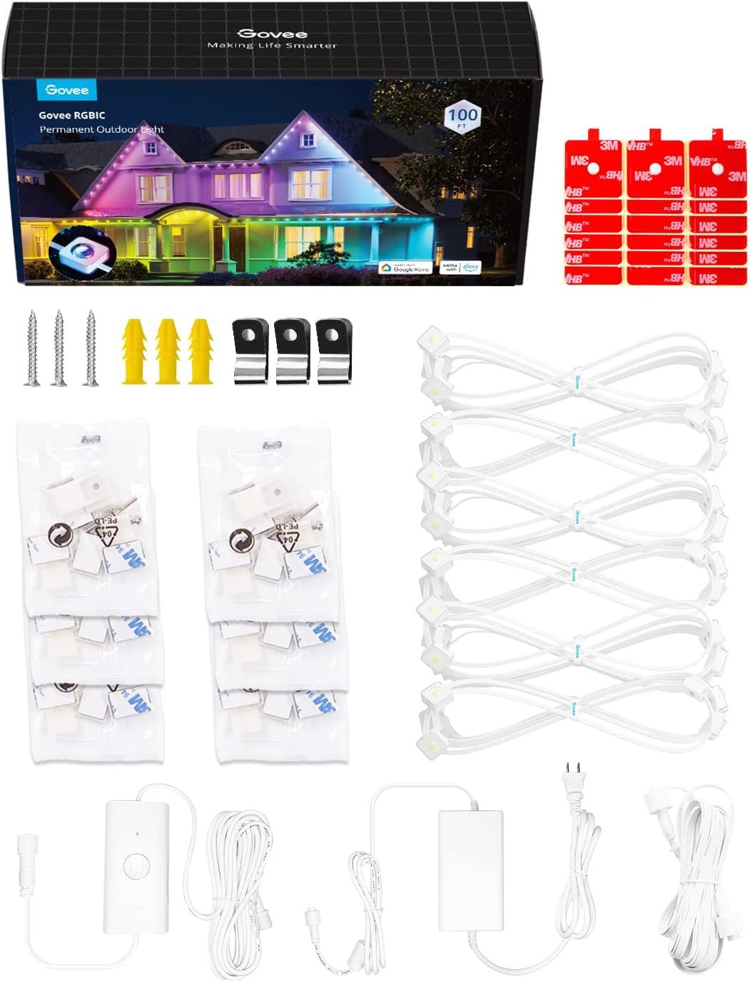 Govee Permanent Outdoor Lights, Smart RGBIC Outdoor Lights with 75 Scene Modes, 150ft with 108 LED Christmas Lights, IP67 Waterproof for Christmas Decorations, Work with Alexa, Google Assistant, White