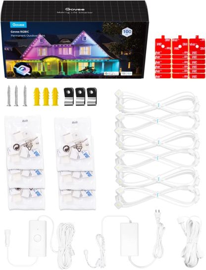 Govee Permanent Outdoor Lights, Smart RGBIC Outdoor Lights with 75 Scene Modes, 150ft with 108 LED Christmas Lights, IP67 Waterproof for Christmas Decorations, Work with Alexa, Google Assistant, White