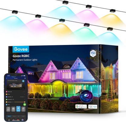 Govee Permanent Outdoor Lights, Smart RGBIC Outdoor Lights with 75 Scene Modes, 150ft with 108 LED Christmas Lights, IP67 Waterproof for Christmas Decorations, Work with Alexa, Google Assistant, White