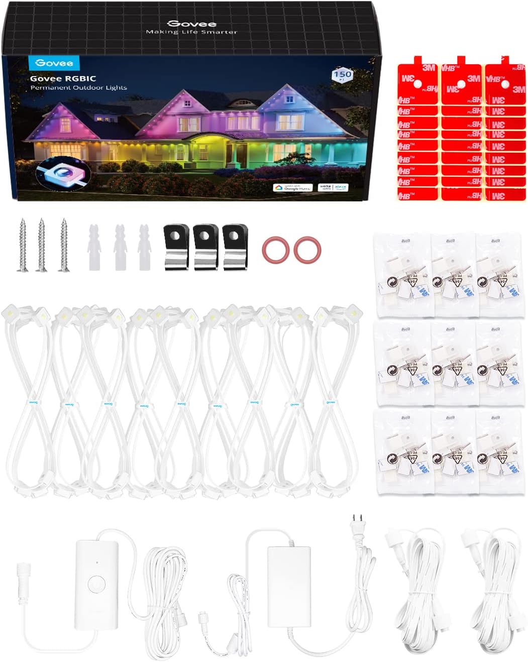 Govee Permanent Outdoor Lights, Smart RGBIC Outdoor Lights with 75 Scene Modes, 150ft with 108 LED Christmas Lights, IP67 Waterproof for Christmas Decorations, Work with Alexa, Google Assistant, White