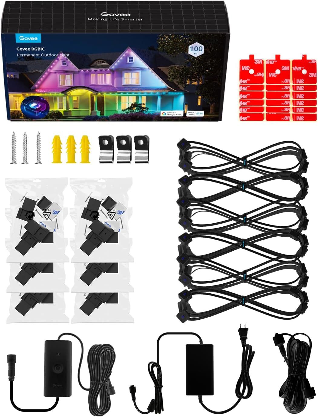 Govee Permanent Outdoor Lights, Smart RGBIC Outdoor Lights with 75 Scene Modes, 150ft with 108 LED Christmas Lights, IP67 Waterproof for Christmas Decorations, Work with Alexa, Google Assistant, White
