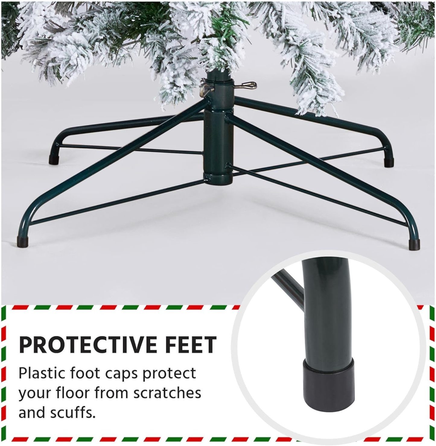 Yaheetech 7.5ft Pre-lit Artificial Christmas Tree W/Incandescent Warm White Lights, Snow Flocked Full Prelighted Xmas Tree W/1284 Branch Tips, 550 Incandescent Lights & Foldable Stand, Green & White