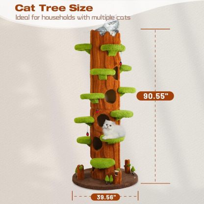 90.55" Luxury Large Cat Tree Tower – Modern Cat Condo for Multiple Cats