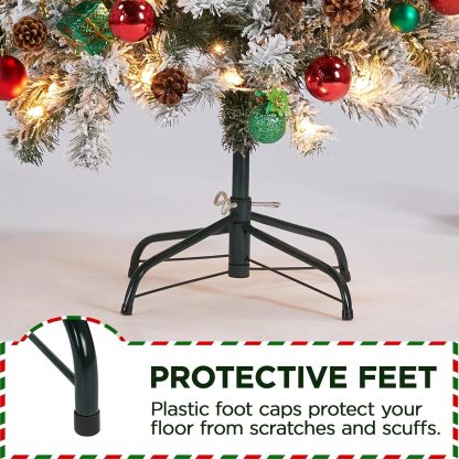 Yaheetech 7.5ft Pre-lit Artificial Christmas Tree W/Incandescent Warm White Lights, Snow Flocked Full Prelighted Xmas Tree W/1284 Branch Tips, 550 Incandescent Lights & Foldable Stand, Green & White