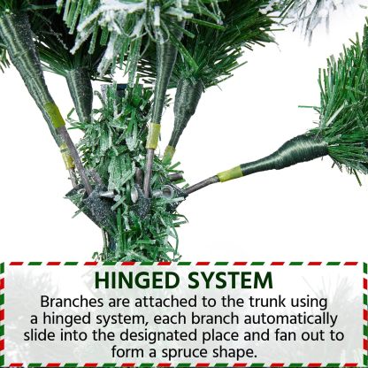 Yaheetech 7.5ft Pre-lit Artificial Christmas Tree W/Incandescent Warm White Lights, Snow Flocked Full Prelighted Xmas Tree W/1284 Branch Tips, 550 Incandescent Lights & Foldable Stand, Green & White