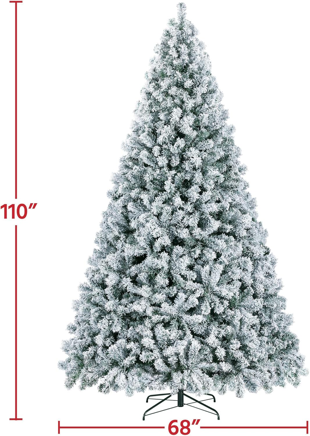Yaheetech 7.5ft Pre-lit Artificial Christmas Tree W/Incandescent Warm White Lights, Snow Flocked Full Prelighted Xmas Tree W/1284 Branch Tips, 550 Incandescent Lights & Foldable Stand, Green & White