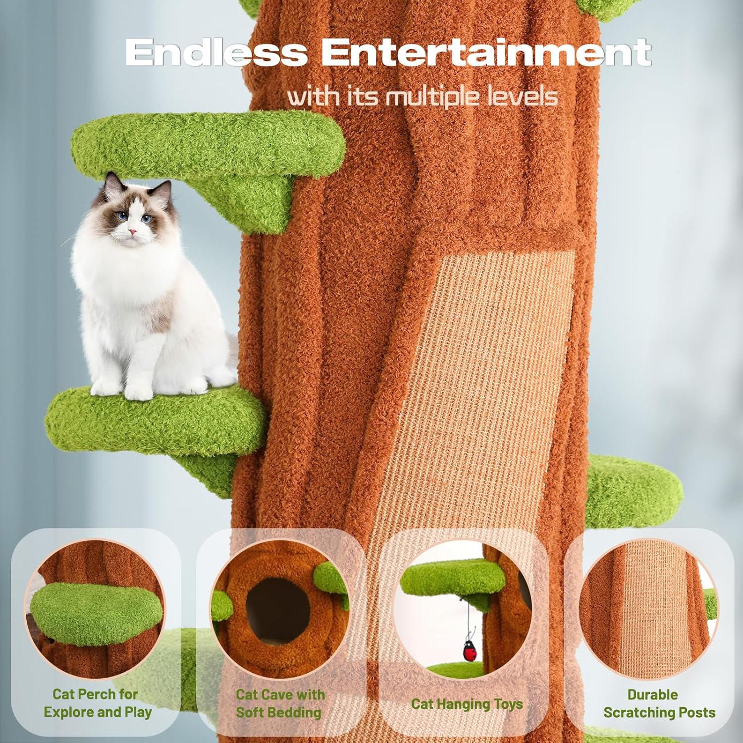 90.55" Luxury Large Cat Tree Tower – Modern Cat Condo for Multiple Cats