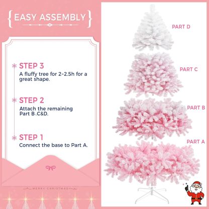 Yaheetech 7.5ft Pre-lit Artificial Christmas Tree W/Incandescent Warm White Lights, Snow Flocked Full Prelighted Xmas Tree W/1284 Branch Tips, 550 Incandescent Lights & Foldable Stand, Green & White