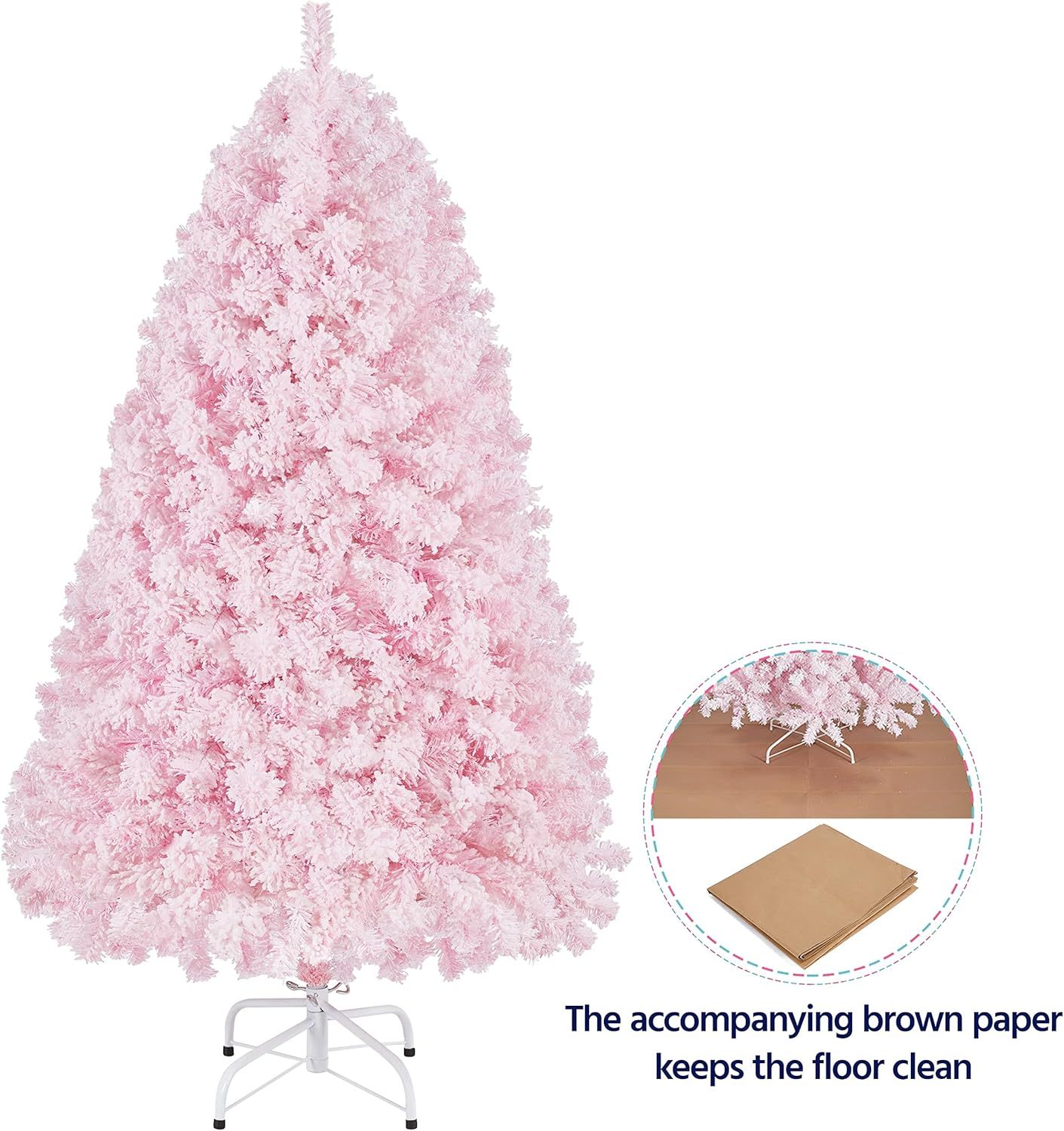 Yaheetech 7.5ft Pre-lit Artificial Christmas Tree W/Incandescent Warm White Lights, Snow Flocked Full Prelighted Xmas Tree W/1284 Branch Tips, 550 Incandescent Lights & Foldable Stand, Green & White