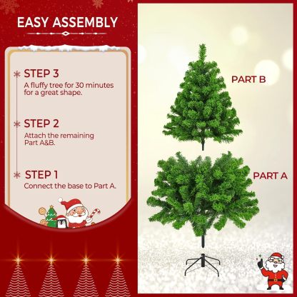 Yaheetech 7.5ft Pre-lit Artificial Christmas Tree W/Incandescent Warm White Lights, Snow Flocked Full Prelighted Xmas Tree W/1284 Branch Tips, 550 Incandescent Lights & Foldable Stand, Green & White