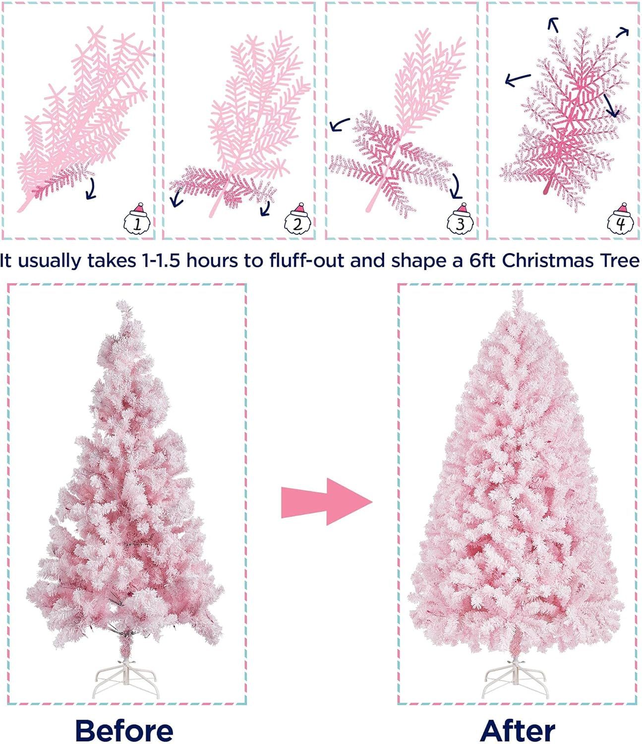 Yaheetech 7.5ft Pre-lit Artificial Christmas Tree W/Incandescent Warm White Lights, Snow Flocked Full Prelighted Xmas Tree W/1284 Branch Tips, 550 Incandescent Lights & Foldable Stand, Green & White