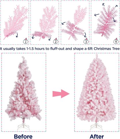 Yaheetech 7.5ft Pre-lit Artificial Christmas Tree W/Incandescent Warm White Lights, Snow Flocked Full Prelighted Xmas Tree W/1284 Branch Tips, 550 Incandescent Lights & Foldable Stand, Green & White