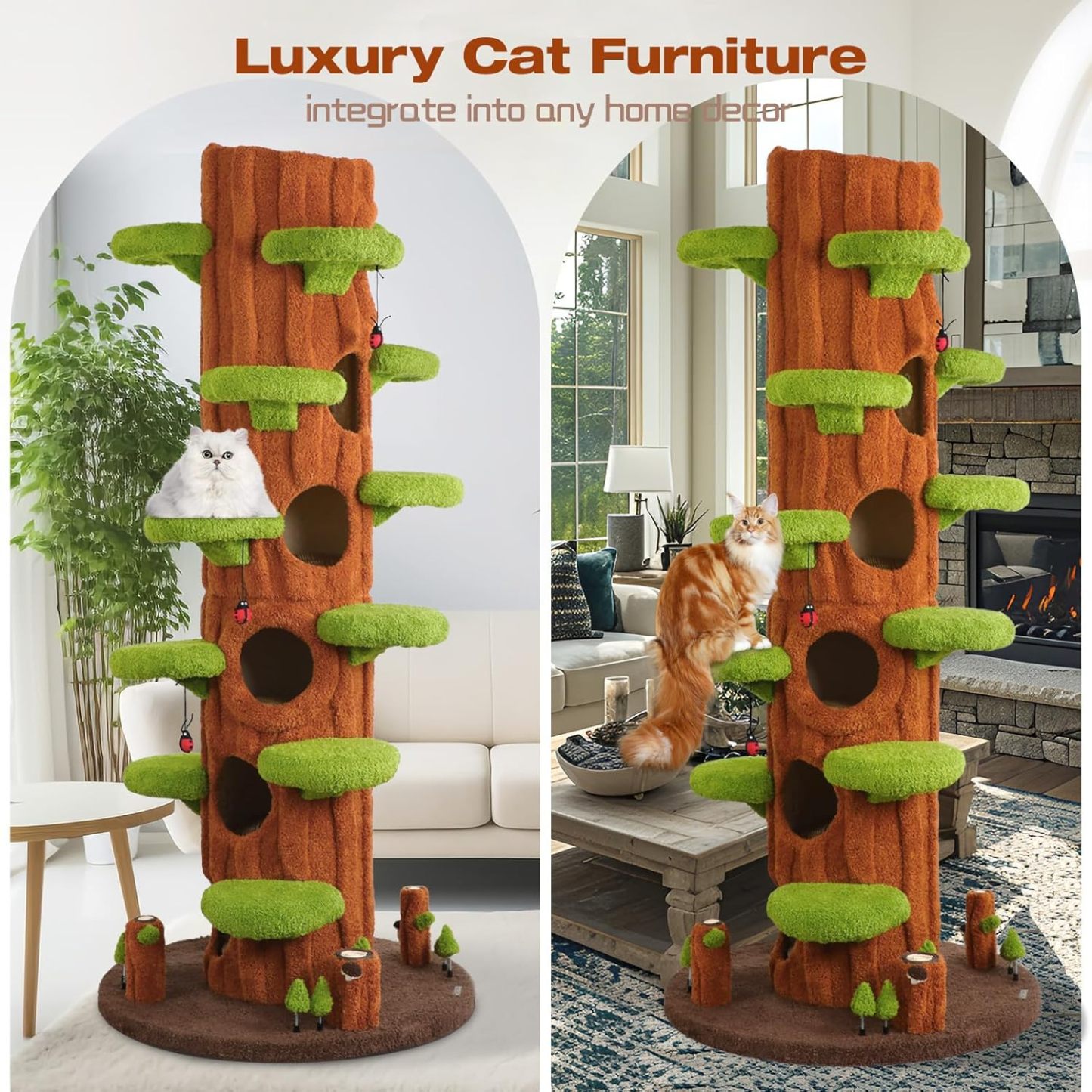 90.55" Luxury Large Cat Tree Tower – Modern Cat Condo for Multiple Cats