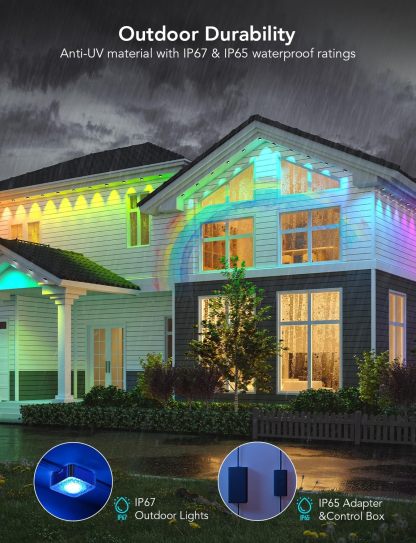 Govee Permanent Outdoor Lights, Smart RGBIC Outdoor Lights with 75 Scene Modes, 150ft with 108 LED Christmas Lights, IP67 Waterproof for Christmas Decorations, Work with Alexa, Google Assistant, White